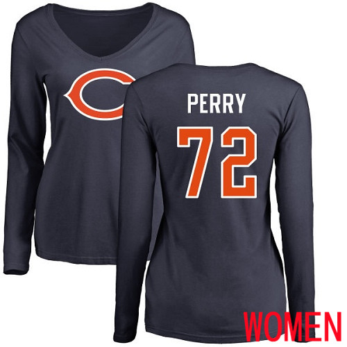 Chicago Bears Navy Blue Women William Perry Name and Number Logo NFL Football #72 Long Sleeve T Shirt->->Sports Accessory